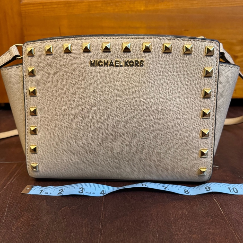 Michael Kors Cream and Gold Crossbody Bag with Studded Details
